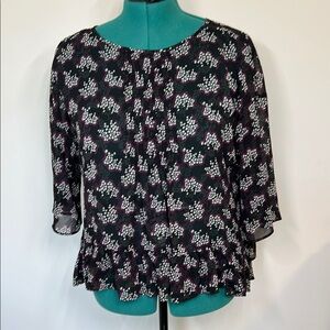 Anna Sui semi-sheer Floral Black and White Women's Top Size XS